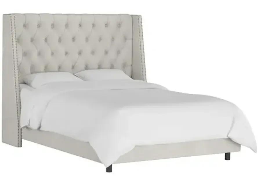 Sophia Velvet Wingback Bed - Handcrafted - Gray, Mattress, Box Spring Required