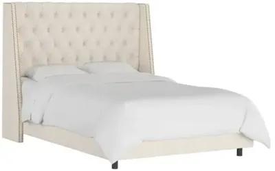 Sophia Wingback Bed with Nailheads - Linen - Handcrafted - Beige, Mattress, Box Spring Required