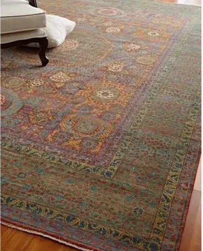 Tabriz Wool Rug - Green/Rust - Exquisite Rugs - Handcrafted - Beige - Beige