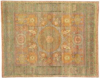 Tabriz Wool Rug - Green/Rust - Exquisite Rugs - Handcrafted - Beige - Beige