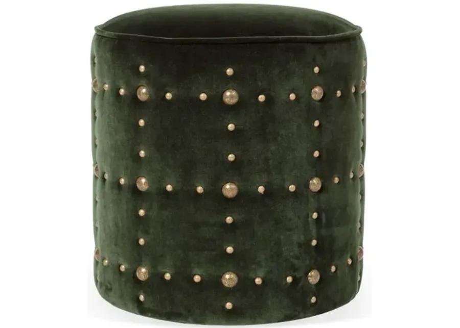 Maxine Round Stool - Forest Green Velvet - Kim Salmela - Handcrafted