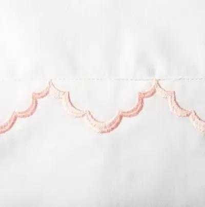 Francesa Scalloped Sheet Set - Pink - Belle Epoque - White, 300 Thread Count, Egyptian Cotton Sateen, Soft and Luxurious