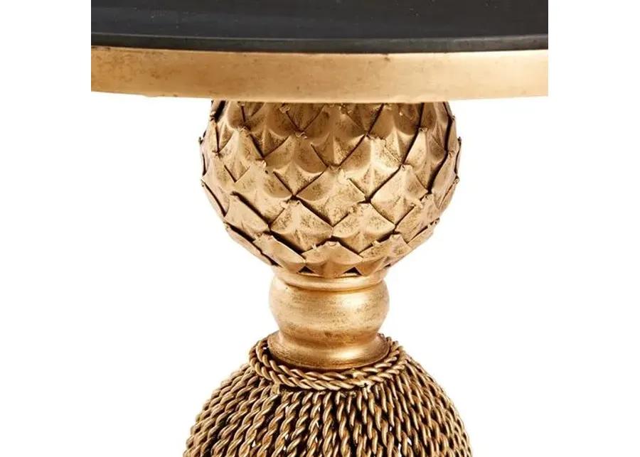 Cailey Tassel Granite Side Table - Gold/Black