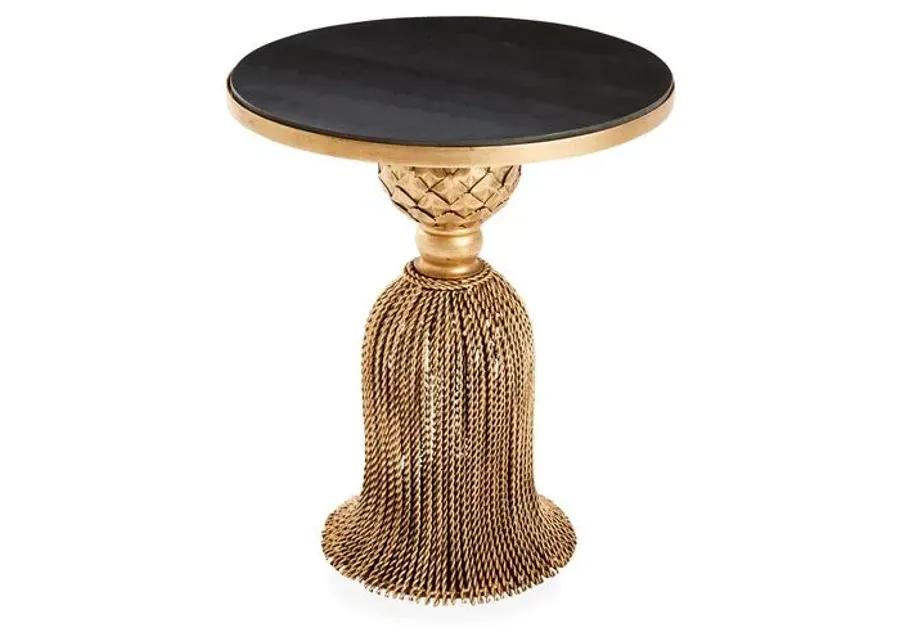 Cailey Tassel Granite Side Table - Gold/Black