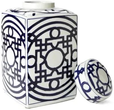 15" Porcelain Square Jar - Blue/White