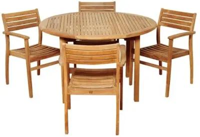 Windsor Teak 5-Pc Round Outdoor Dining Set - Natural - Brown