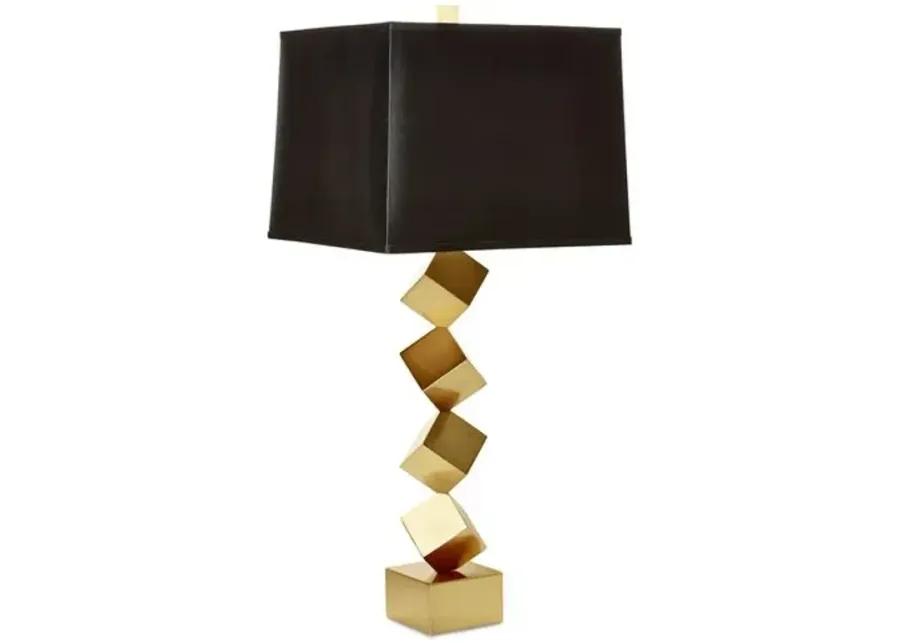 Stacked-Cube Table Lamp - Antiqued Brass