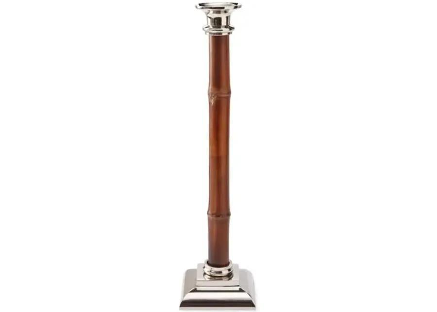 16" Bamboo Candlestick - Brown/Silver