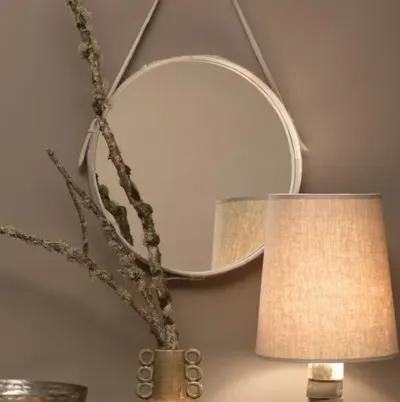 Strap Hanging Mirror - White Hide - Jamie Young Co. - Gray