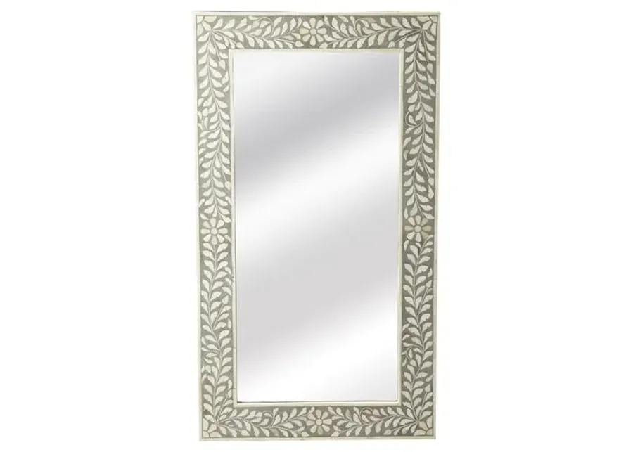 Ana Bone Inlay Wall Mirror - Gray/Ivory