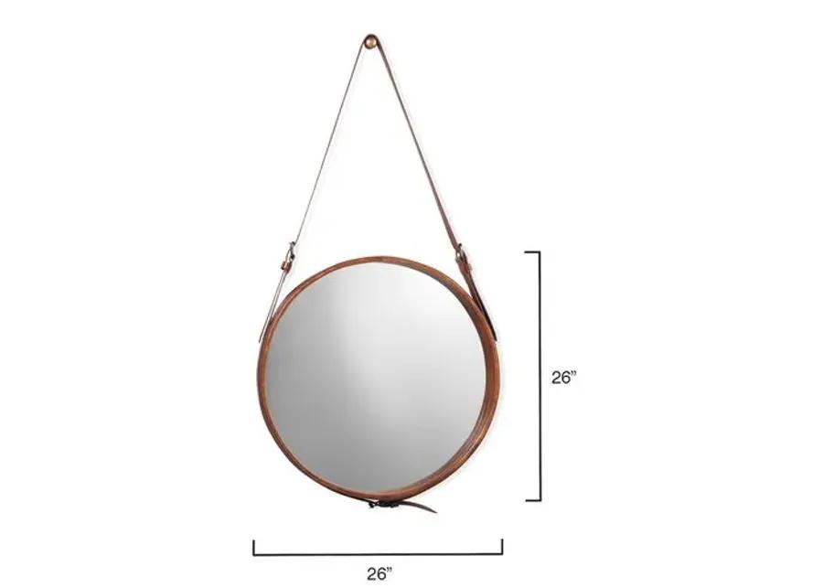 Round Leather Large Wall Mirror - Brown - Jamie Young Co.