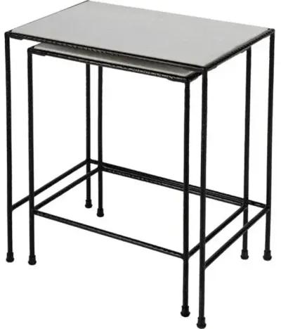 Asst. of 2 Rachel Nesting Tables - Pewter/Ivory Marble - Handcrafted - White