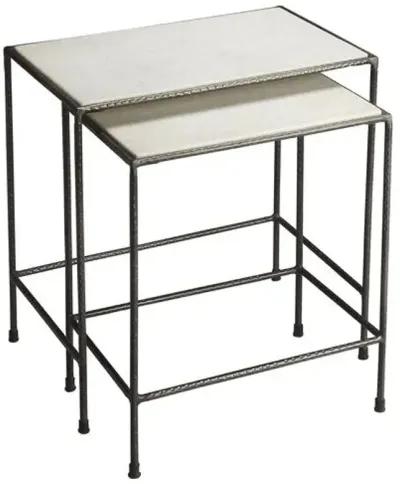 Asst. of 2 Rachel Nesting Tables - Pewter/Ivory Marble - Handcrafted - White