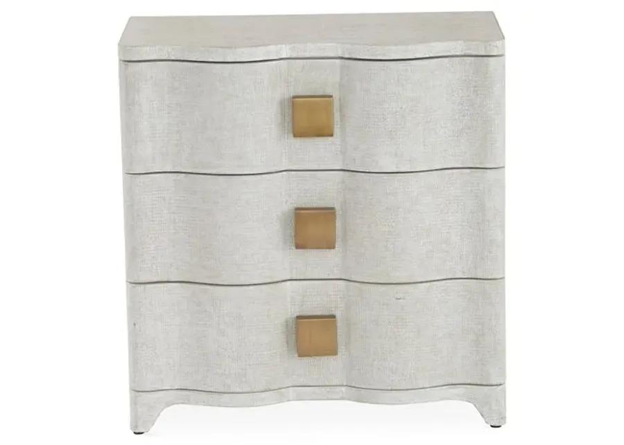 Toile 3-Drawer Nightstand - Antiqued White Linen - Global Views