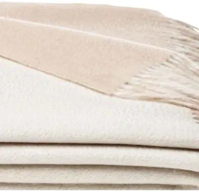 Reversible Cashmere-Blend Throw - Oatmeal - White, Fringed