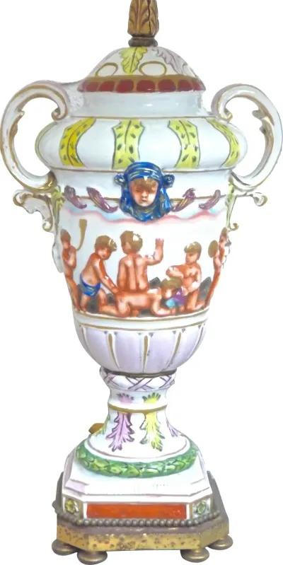 Antique Porcelain Cherub Urn Lamp - Vermilion Designs