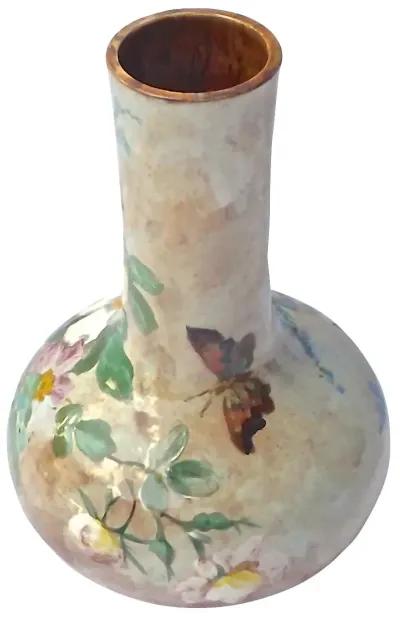 Hand-Painted Majolica Floral Vase - Vermilion Designs - Gray