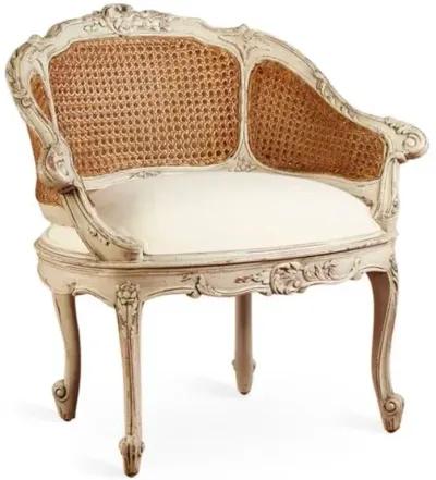 Wicker-Back Slipper Chair - Parchment/Cream Linen - Handcrafted - Ivory