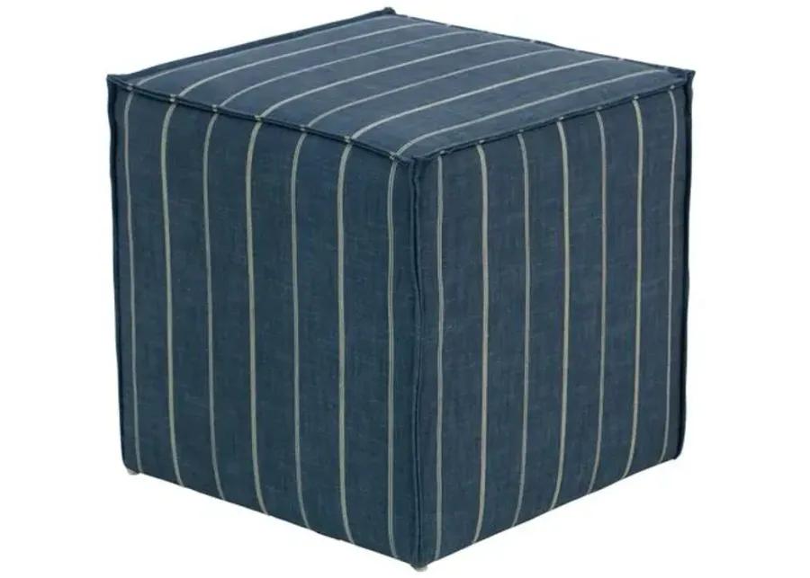 Astair French Seam Cube Ottoman - Fritz - Handcrafted - Blue