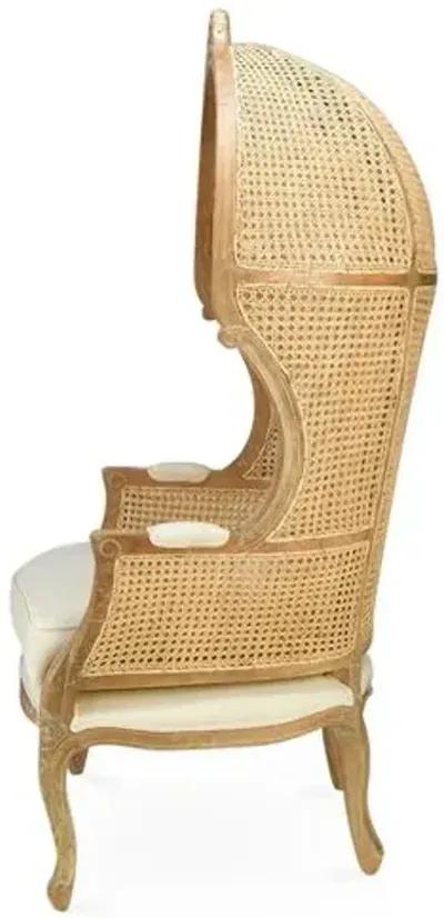 Eliza Cane Canopy Chair - Beige/Cream Linen - Handcrafted