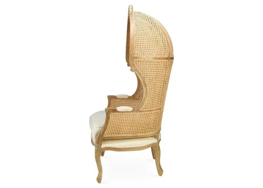 Eliza Cane Canopy Chair - Beige/Cream Linen - Handcrafted