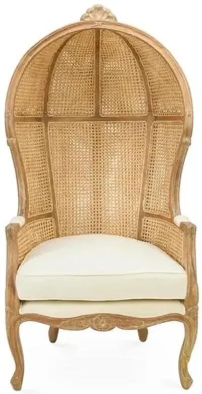 Eliza Cane Canopy Chair - Beige/Cream Linen - Handcrafted