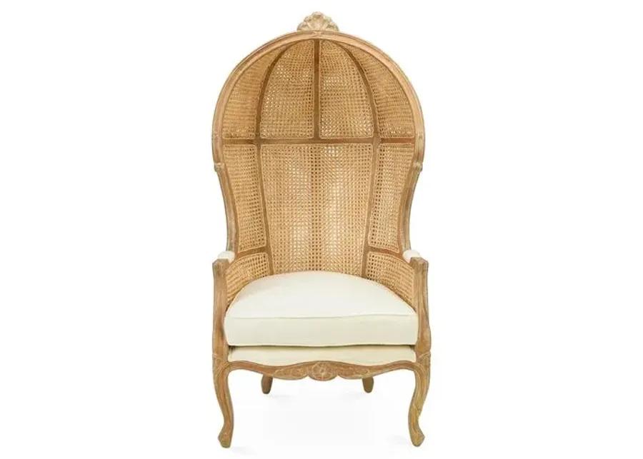 Eliza Cane Canopy Chair - Beige/Cream Linen - Handcrafted