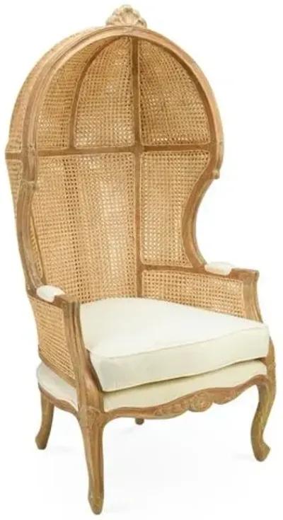 Eliza Cane Canopy Chair - Beige/Cream Linen - Handcrafted