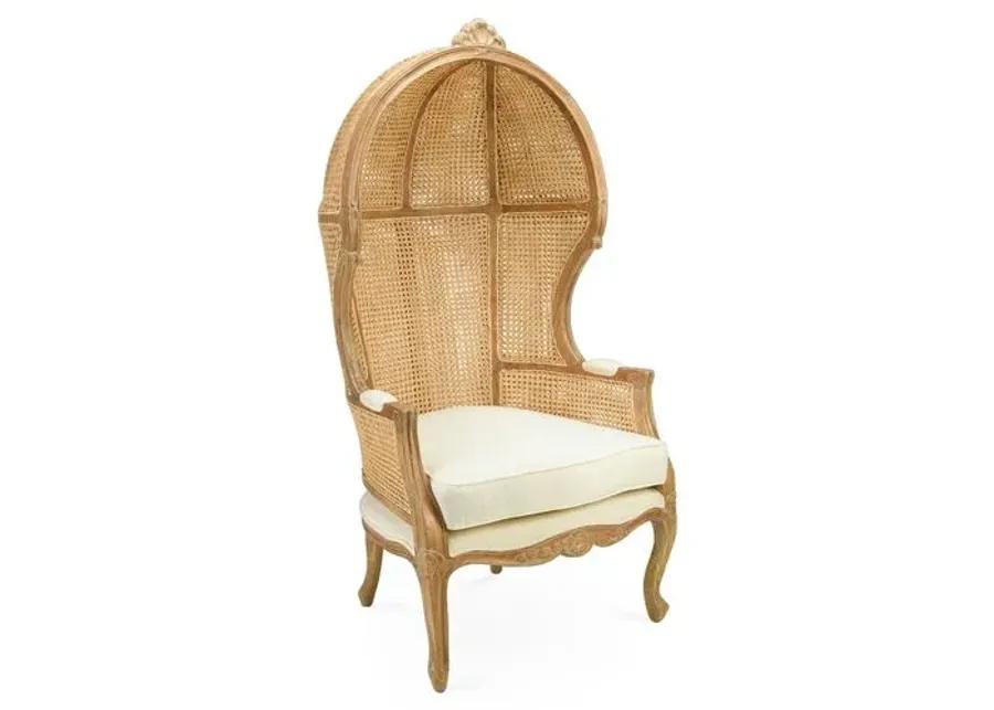 Eliza Cane Canopy Chair - Beige/Cream Linen - Handcrafted