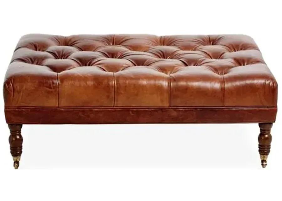 Anna Cocktail Ottoman - Leather - Miles Talbott - Brown