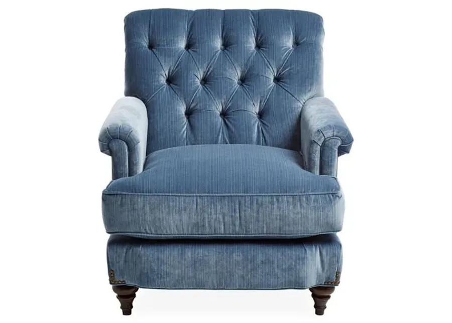 Acton Club Chair - Strie Blue Velvet - Miles Talbott