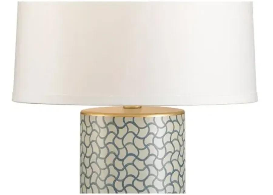 Porcelain Wavy Lines Lamp - Blue/Gold - Chelsea House