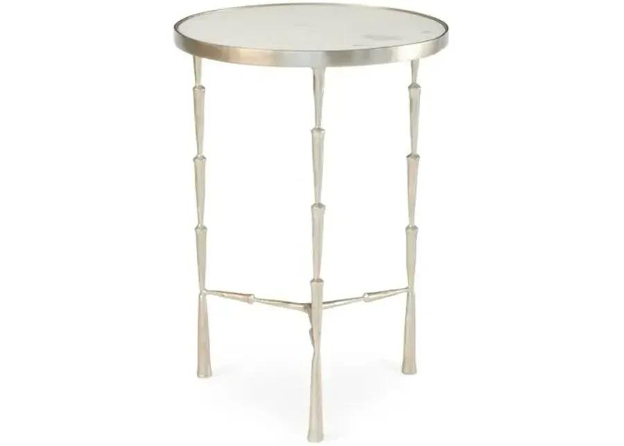 Spike Round Marble Side Table - Nickel - Global Views - Silver