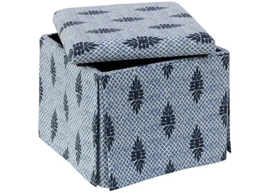 Anne Skirted Storage Ottoman - Boca Wedgewood - Handcrafted - Blue