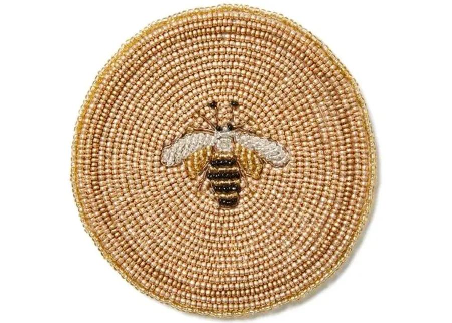 Set of 4 Beaded Bee Coasters - Joanna Buchanan - Beige