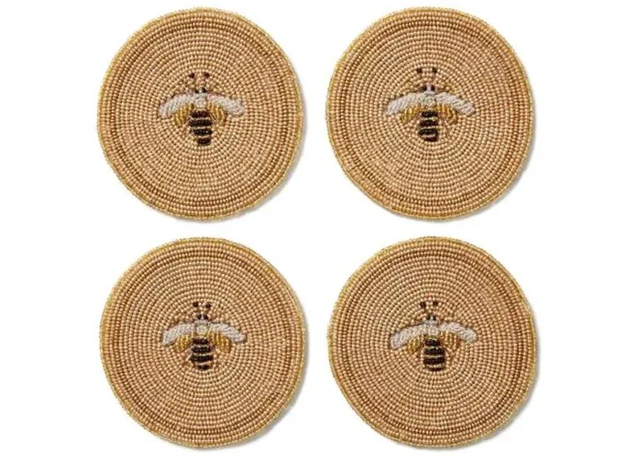 Set of 4 Beaded Bee Coasters - Joanna Buchanan - Beige