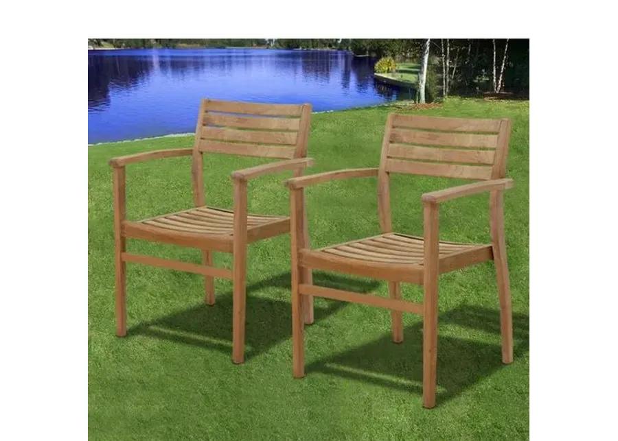 Set of 4 Coventry Teak Outdoor Stack Chairs - Brown