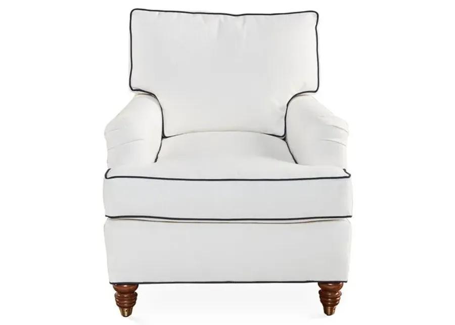 Kate Club Chair - White/Navy Crypton - Miles Talbott - Hancrafted in the USA