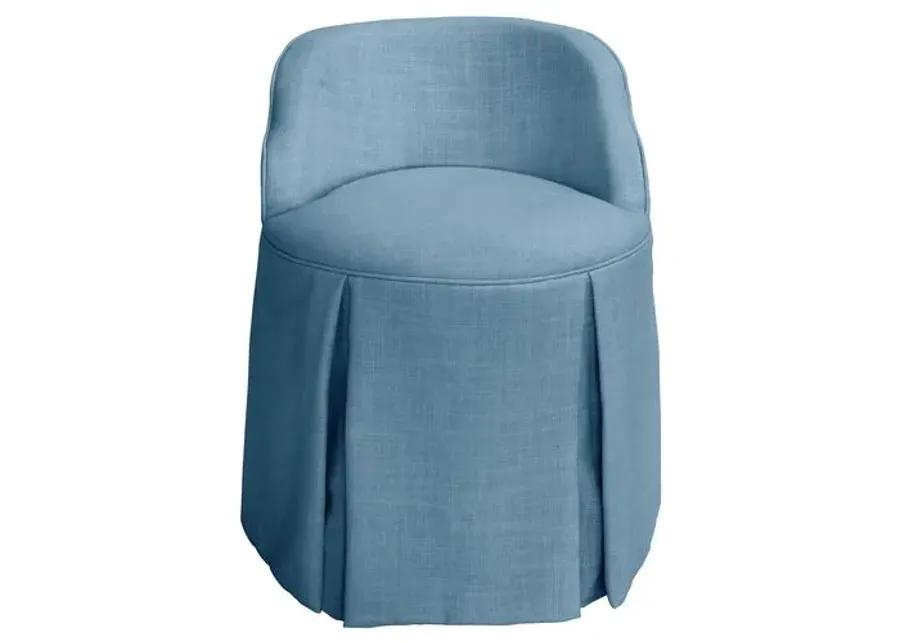 Addie Vanity Stool - Linen - Handcrafed in The USA - Blue, Sturdy, Contoured Back - Versatile, Comfortable, Functional