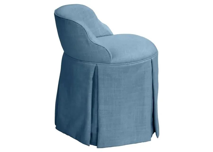 Addie Vanity Stool - Linen - Handcrafed in The USA - Blue, Sturdy, Contoured Back - Versatile, Comfortable, Functional