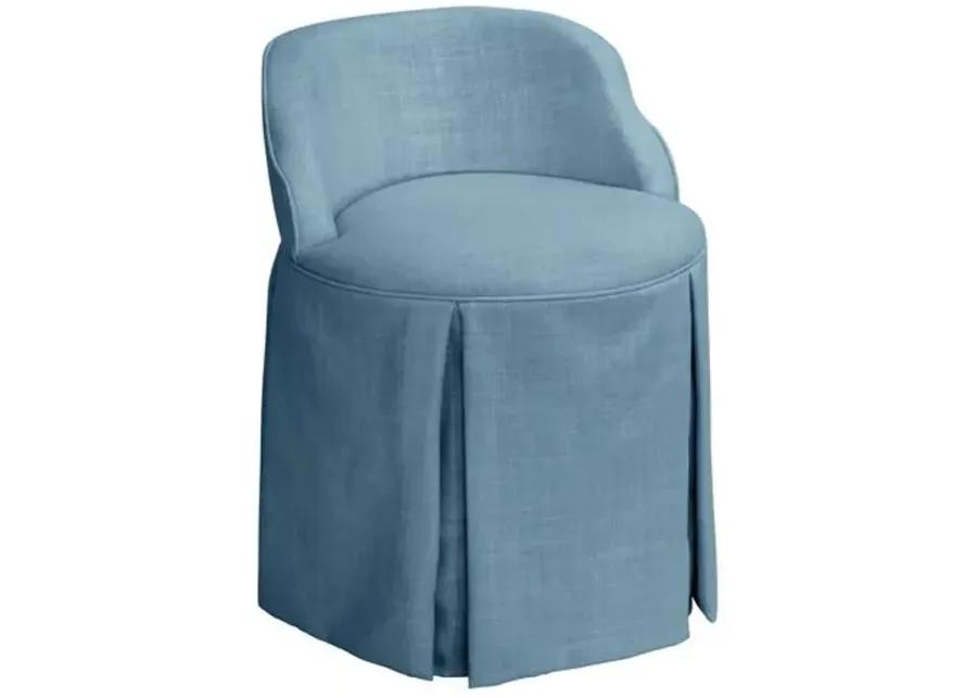 Addie Vanity Stool - Linen - Handcrafed in The USA - Blue, Sturdy, Contoured Back - Versatile, Comfortable, Functional