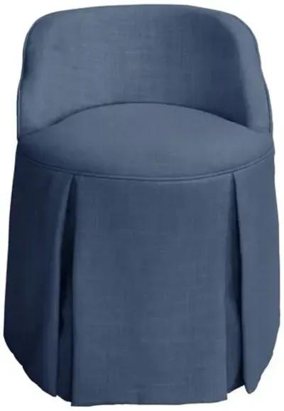 Addie Vanity Stool - Linen - Handcrafed in The USA - Blue, Sturdy, Contoured Back - Versatile, Comfortable, Functional