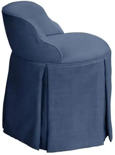 Addie Vanity Stool - Linen - Handcrafed in The USA - Blue, Sturdy, Contoured Back - Versatile, Comfortable, Functional