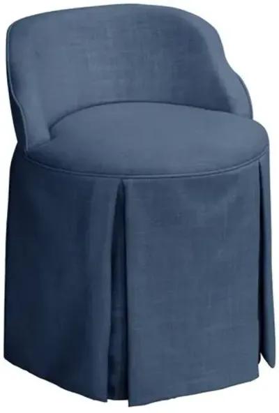 Addie Vanity Stool - Linen - Handcrafed in The USA - Blue, Sturdy, Contoured Back - Versatile, Comfortable, Functional