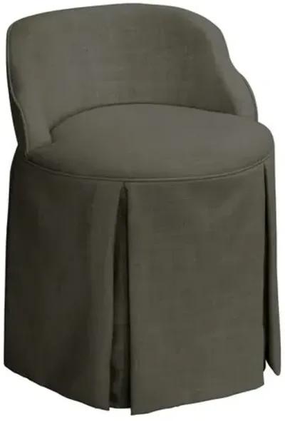 Addie Vanity Stool - Linen - Handcrafed in The USA - Gray, Sturdy, Contoured Back - Versatile, Comfortable, Functional