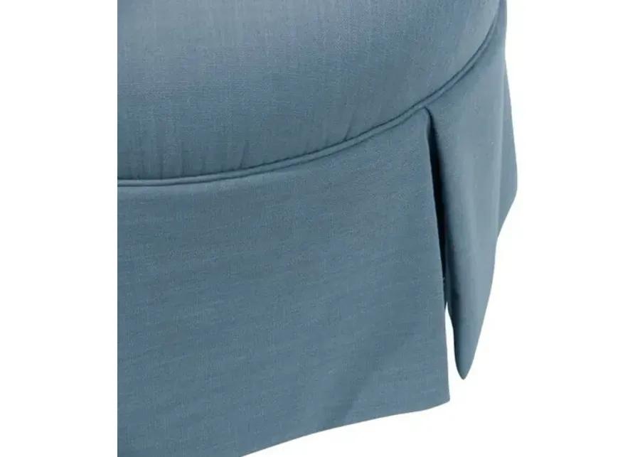 Liza Linen Skirted Ottoman - Handcrafted - Blue