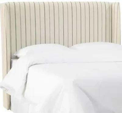 Kelly Wingback Headboard - Neutral Pinstripe - Handcrafted - Beige