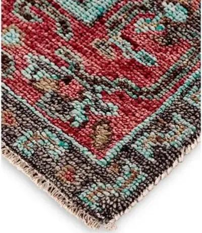 Celine Hand-Knotted Rug - Rust/Aqua - Red - Red