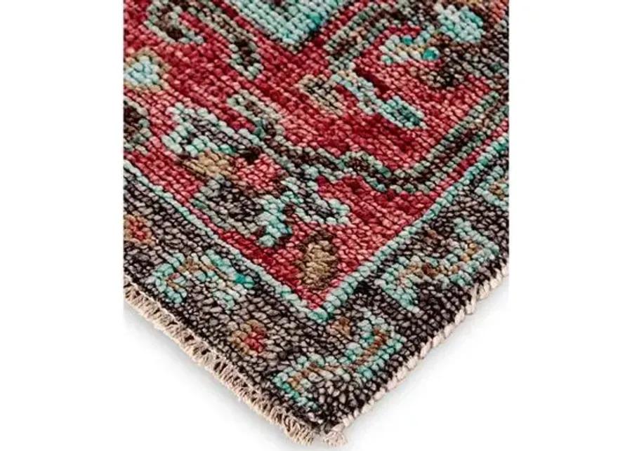 Celine Hand-Knotted Rug - Rust/Aqua - Red - Red