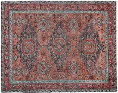 Celine Hand-Knotted Rug - Rust/Aqua - Red - Red